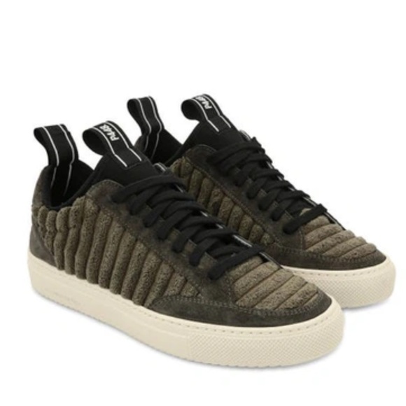 P448 “Soho” Low Top Khaki French Terry/Suede Ribbed Sneakers Size 9(39) Like New - Picture 1 of 11